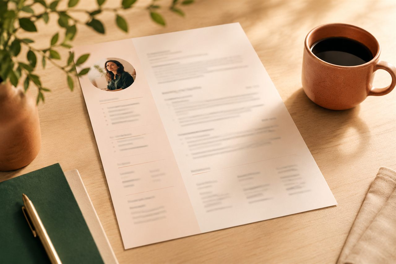 A clean, tailored CV on a warm desk